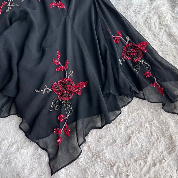 Sue Wong beaded sequin rose floral silk dress midi maxi gown prom asymmetrical M - Picture 10 of 15